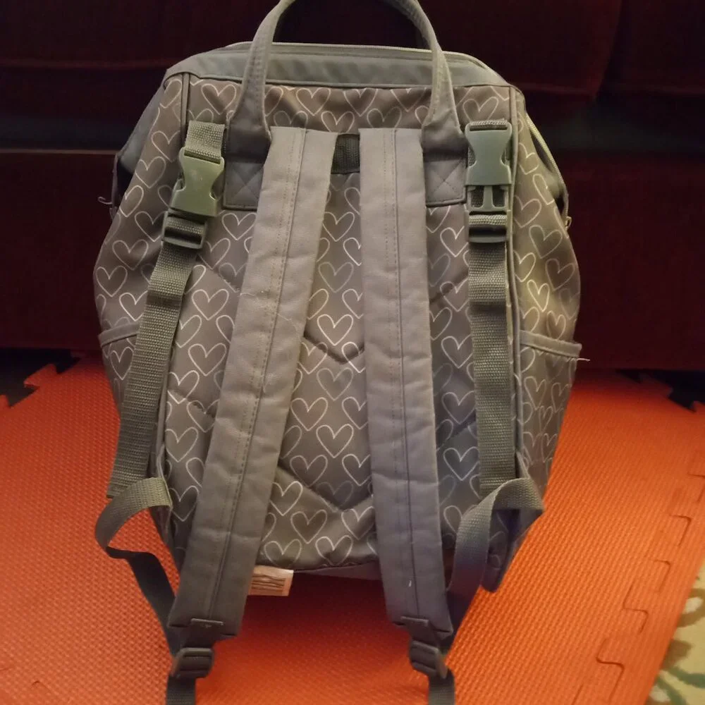 Banana Fish Grey / Pink / White Mini Heart Diaper Bag Backpack Lightweight